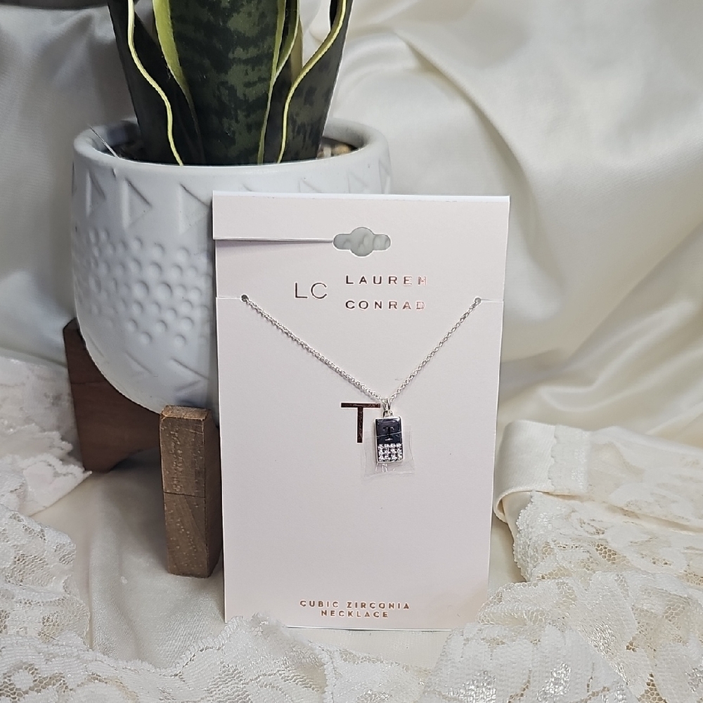 LC Lauren Conrad Silvertone Phone With Initial "T" Necklace with Sparkling Charm